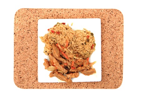 soya meat and rice  vegetarian food  isolated on the white background の写真素材