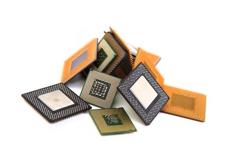 old microprocessors isolated on the white backgroundの写真素材