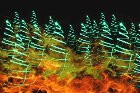 xmas tree  lights  on the black backgroundの写真素材