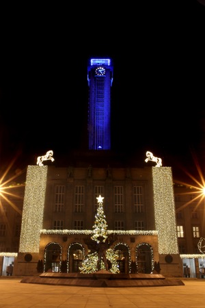Ostrava city in the christmas night with christmas treeの写真素材