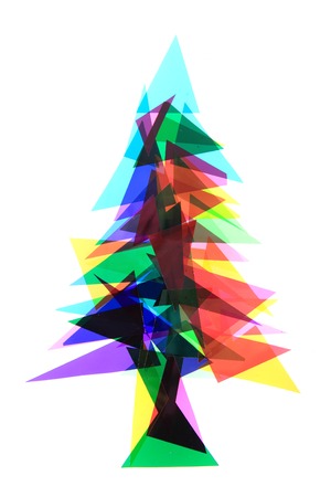 christmas tree from color plastic triangles isolated on the white backgroundの写真素材