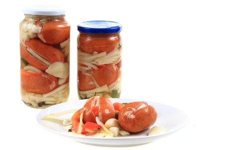 typical czech wurst with vegetable (named utopenec)の写真素材