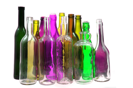 color glass bottles isolated on the white backgroundの写真素材