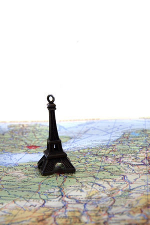 eifell tower on the france paper mapの写真素材
