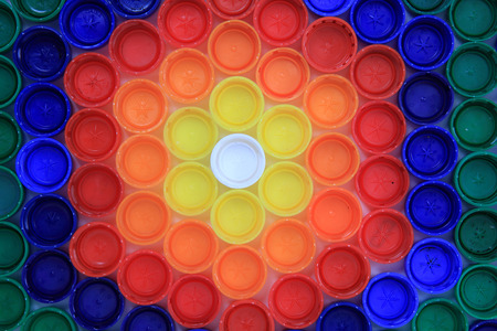 collecting of color pet caps  as nice backgroundの写真素材
