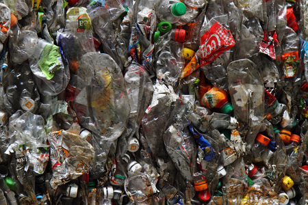 plastic pet bottle garbage as nice color backgroundの写真素材