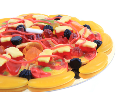 color jelly candies as pizza isolated on the white backgroundの写真素材