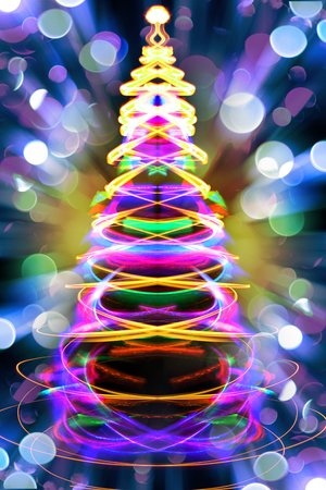 abstract color christmas tree from xmas lightsの写真素材