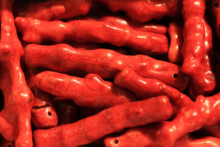 beautiful red coral material for necklaces as backgroundの写真素材