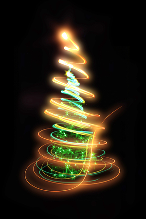 abstract christmas tree from color xmas lightsの写真素材