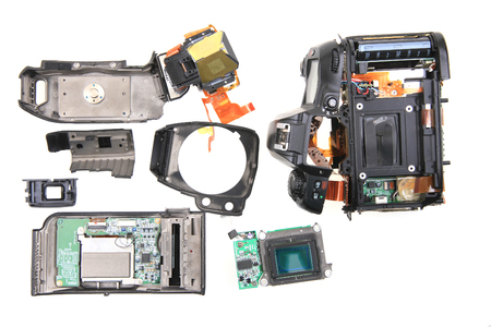 parts of dslr camera isolated on the white background