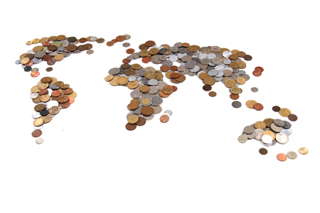old world coins as world map isolated on the white background
