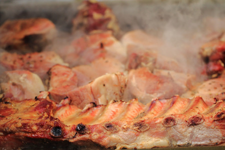 grilled pig meat as very nice food backgroundの写真素材
