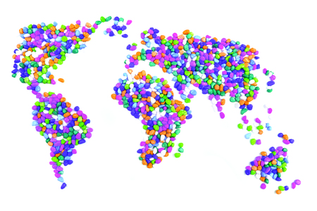 color stones texture as world map isolated on the white backgroundの写真素材