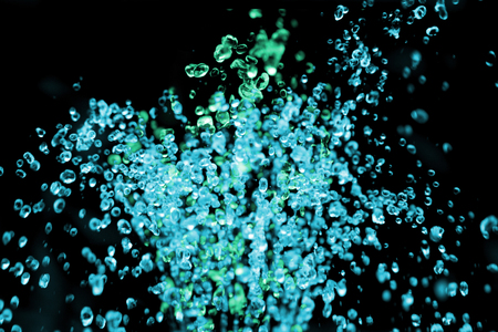 color water drops isolated on the black backgroundの写真素材