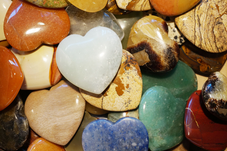 different natural mineral gems heart collection as nice background