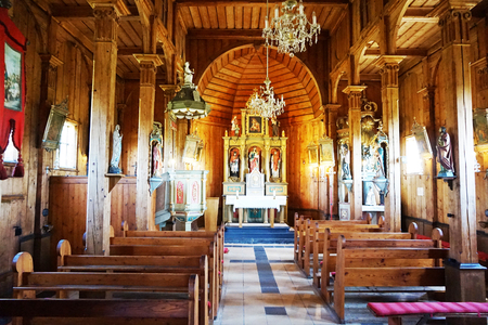 beauty interior of wooden church in Beskydy mountainsのeditorial素材