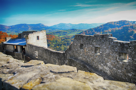 old Hukvaldy castle in the czech republicのeditorial素材