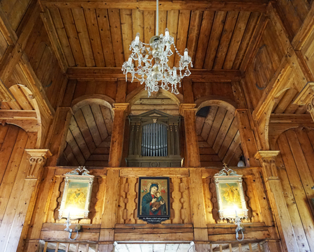 beauty interior of wooden church in Beskydy mountainsのeditorial素材