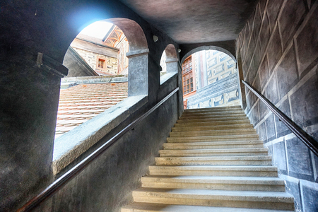 romantic Cesky Krumlov castle in the czech republicの写真素材