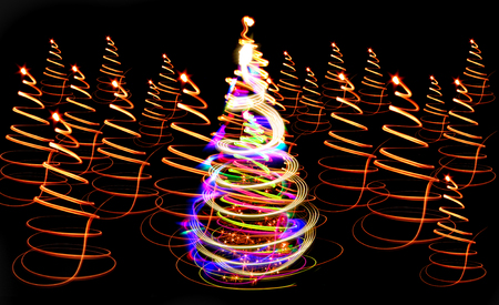 abstract color christmas tree from xmas lightsの写真素材