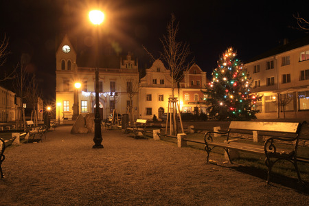 city hall in Vidnava city at czech republic - christmasの写真素材