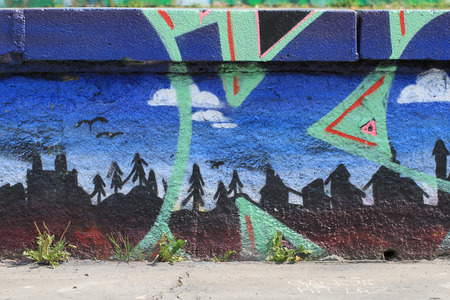 OSTRAVA, CZECH REPUBLIC - APRIL 10:The Milada Horakova Park since the 1990s filled by abstract color graffiti on April 10, 2014 Ostrava, Czech Republicのeditorial素材