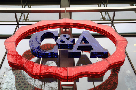 PRAGUE, CZECH REPUBLIC - JUlY 17, 2014: C&A store sign, is an international Dutch chain of fashion retail clothing storesのeditorial素材