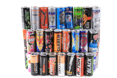 OSTRAVA, Czech republic - FEBRUARY 26, 2017. Energy drinks cans from czech supermarkets - Ostrava, Czech republic.のeditorial素材