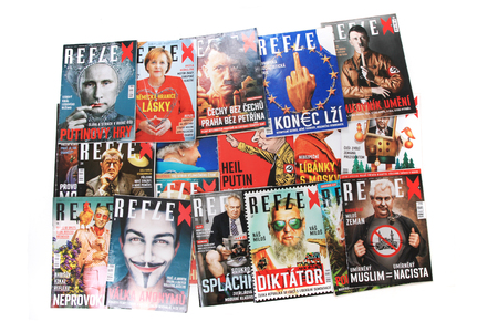 OSTRAVA, CZECH REPUBLIC - JANUARY, 2018: Stack of magazines REFLEX with famous people on title screenのeditorial素材