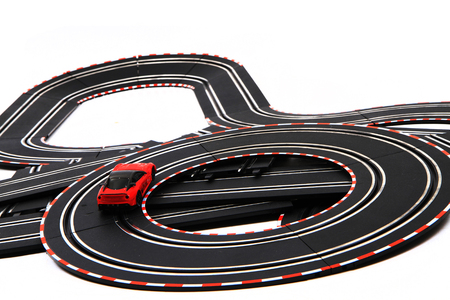 track race toy isolated on the white backgroundの写真素材