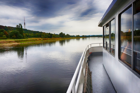 on the boat at Elbe river in czech republicの写真素材