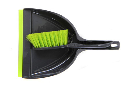 Cleaning set of dust pan and brush isolated on the white backgroundの写真素材
