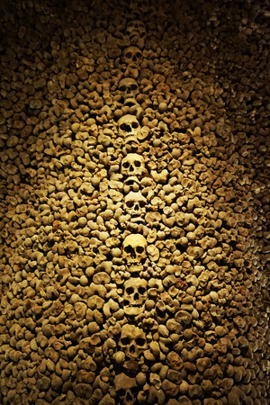 Human bones and skulls as pirate wall backgroundの写真素材
