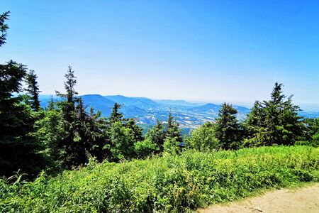 Beskydy from Lysa Hora tower with blue skyの写真素材