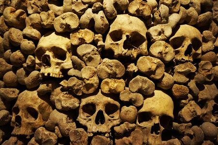 Human bones and skulls as pirate wall backgroundの写真素材