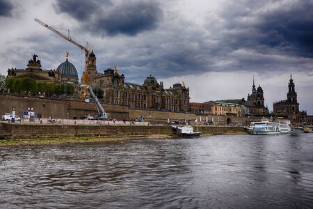 Dresden old panorama from the tourist shipの写真素材