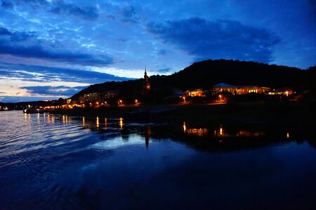 on the boat at Elbe river in the nightの写真素材