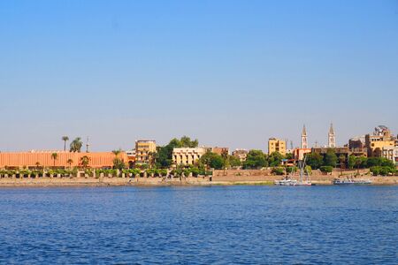 luxor town from the boat on nil riverの写真素材
