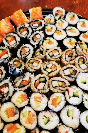 homemade sushi food as great gourmet textureの写真素材