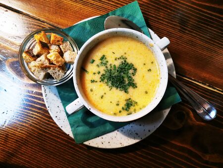 yellow pea soup as great gourmet backgroundの写真素材