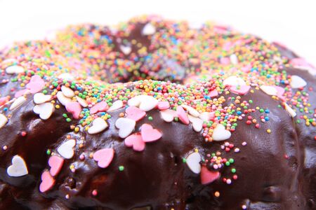 homemade valentine chocolate cake isolated on the white background の写真素材