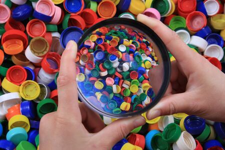 plastic caps texture as recycle industry backgroundの写真素材