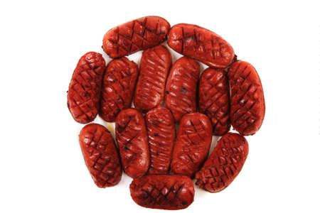 grilled sausages isolated on the white backgroundの写真素材