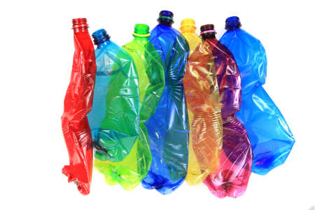 empty color pet plastic bottles isolated on the white background
