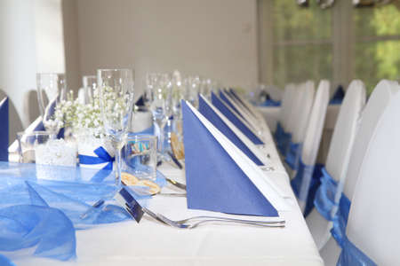blue wedding table is ready for the party