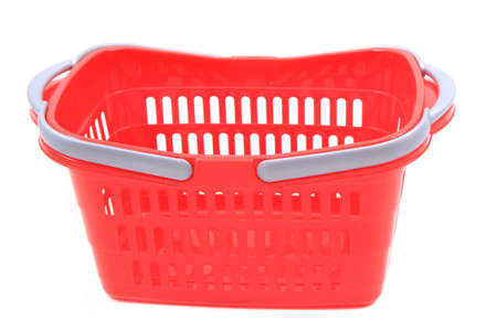 red empty plastic basket isolated on the white backgroundの写真素材