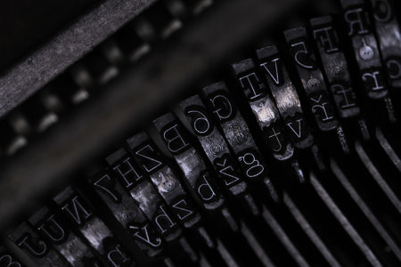 details of letters in old typing machineの写真素材