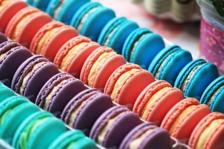 fresh color macaroons as delicious sweet dessertの写真素材