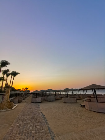Egypt beach Red Sea Makadi Bay in the morningの写真素材